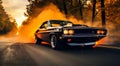 sports car doing burnout on nthe road, car on street, car wallpaper, sports car banner Royalty Free Stock Photo