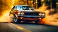 sports car doing burnout on nthe road, car on street, car wallpaper, sports car banner Royalty Free Stock Photo