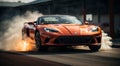 sports car doing burnout on the track, car close-up, super car on the road, car moving on the track, car in motion Royalty Free Stock Photo