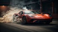 sports car doing burnout on the track, car close-up, super car on the road, car moving on the track, car in motion Royalty Free Stock Photo