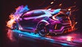 Sports car driving fast through tunnel colorful Royalty Free Stock Photo