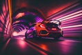 Sports car driving fast through tunnel Royalty Free Stock Photo