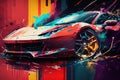 Sports car luxury car colorful colorburst abstract background acryl painting. Generative ai Royalty Free Stock Photo