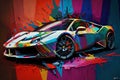 Sports car luxury car colorful colorburst abstract background acryl painting. Generative ai Royalty Free Stock Photo