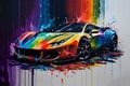 Sports car luxury car colorful colorburst abstract background acryl painting. Generative ai