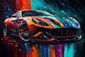Sports car luxury car colorful colorburst abstract background acryl painting. Generative ai Royalty Free Stock Photo