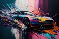 Sports car luxury car colorful colorburst abstract background acryl painting. Generative ai Royalty Free Stock Photo