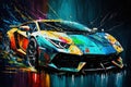 Sports car luxury racing car colorful colorburst abstract background acryl painting. Generative ai Royalty Free Stock Photo