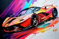 Red Sports car colorful colorburst abstract background acryl painting. AI generated Royalty Free Stock Photo