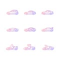 Sports car models gradient linear vector icons set