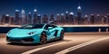 Sports car at night city. luxury sport carbon car. Through the dark city streets, luxury sports vehicle speeds. Generative AI Royalty Free Stock Photo