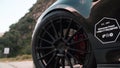 Wheel of a sports car close-up Royalty Free Stock Photo