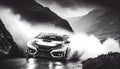 Sports rally Honda Civic type R car racing on wet mountain road Royalty Free Stock Photo
