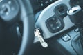 Sports car shift lever: Interior of a modern car