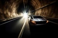 The sports car speeding through a tunnel, sun glinting off the sleek dark surface of the windshield Pushing the limits of speed