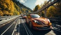 Sports car speeds through the blurred motion of the city generated by AI Royalty Free Stock Photo