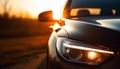 Sports car speeds on multiple lane highway at dusk generated by AI Royalty Free Stock Photo