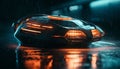 Sports car speeds through wet city streets, headlights illuminating raindrops generated by AI Royalty Free Stock Photo