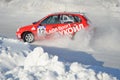 Sports car turns into a skid on the icy track