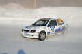 Sports car turns into a skid on the icy track