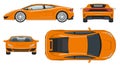 Sports car vector template side, front, back top view Royalty Free Stock Photo