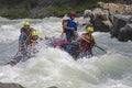 Sports catamaran in the rapids.