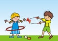 Sports children, girl and boy, hula hoop and diabolo, eps.