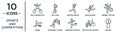 sports.and.competition linear icon set. includes thin line man jumping with opened legs, jumping dancer, winning the race,