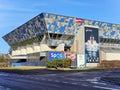 Sports complex building with a large swimming pool at Kipsala area, Riga