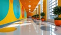 Vibrant Graphic Murals Transform Sports Complex Hallway with Energetic Visuals, Inspiring Atmosphere for Athletes and Visitors Royalty Free Stock Photo