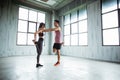 Sports couple warming up before to core exercise Royalty Free Stock Photo