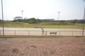 Sports court in luxury resort in Brazil aio lawn sprinkler background spraying water. Irrigation system, Brazil
