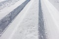 Sports cross country skiing loipe in fresh snow on a road Royalty Free Stock Photo