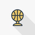 Sports cup, golden basketball ball thin line flat color icon. Linear vector symbol. Colorful long shadow design. Royalty Free Stock Photo