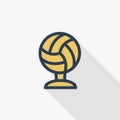 Sports cup, golden volleyball ball thin line flat color icon. Linear vector symbol. Colorful long shadow design. Royalty Free Stock Photo