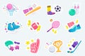 Sports cute stickers set in flat cartoon design. Royalty Free Stock Photo