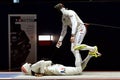 Sports duel of two fencers Royalty Free Stock Photo