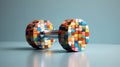 A sports dumbbell adorned with a colorful mosaic. A creative photograph showcasing a minimalist style.