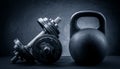 Sports dumbbells and kettlebell Royalty Free Stock Photo