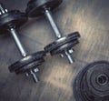 Sports dumbbells photographed from above Royalty Free Stock Photo