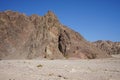 Tourists horse riders and a lone camel in the vicinity of the Malakot Mountain Oasis, Dahab, South Sinai Governorate, Egypt