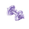 Sports equipment, fitness dumbbell, hand drawn illustration in blue ink and ballpoint pen