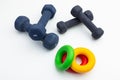 Sports equipment for hand exercises, Dumbbells and expanders Royalty Free Stock Photo
