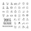 Sports, sports equipment, healthy lifestyle icons set