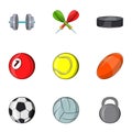 Sports equipment icons set, cartoon style Royalty Free Stock Photo