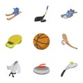 Sports equipment icons set, cartoon style Royalty Free Stock Photo