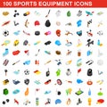 100 sports equipment icons set, isometric 3d style Royalty Free Stock Photo