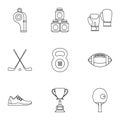 Sports equipment icons set, outline style Royalty Free Stock Photo