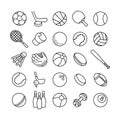 Sports equipment line icon vector, Badminton Balls Golf Football Basketball Tennis Soccer Billiard Volley Bowling Rugby Hockey Dum Royalty Free Stock Photo