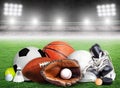Sports Equipment For All Seasons in Stadium Background Royalty Free Stock Photo
